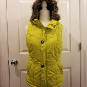 Burton Dry Ride Green Puffy Vest Fur